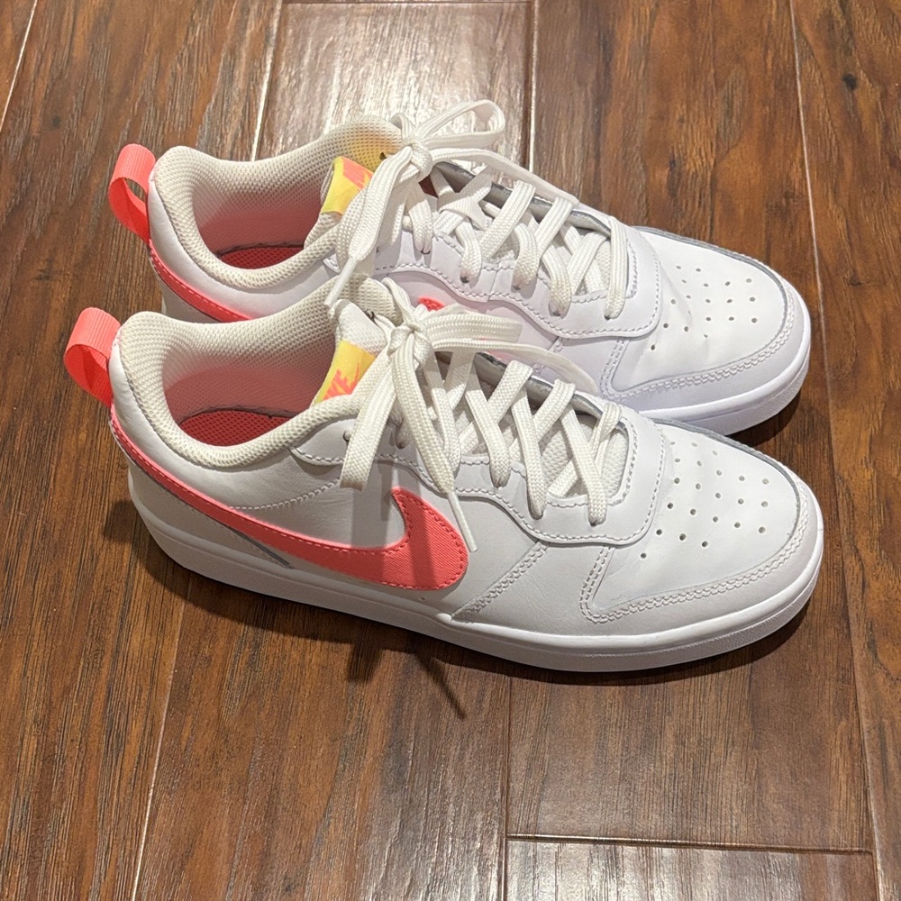Nike Court Borough Low-Top Leather Sneakers with Neon Pink Swoosh